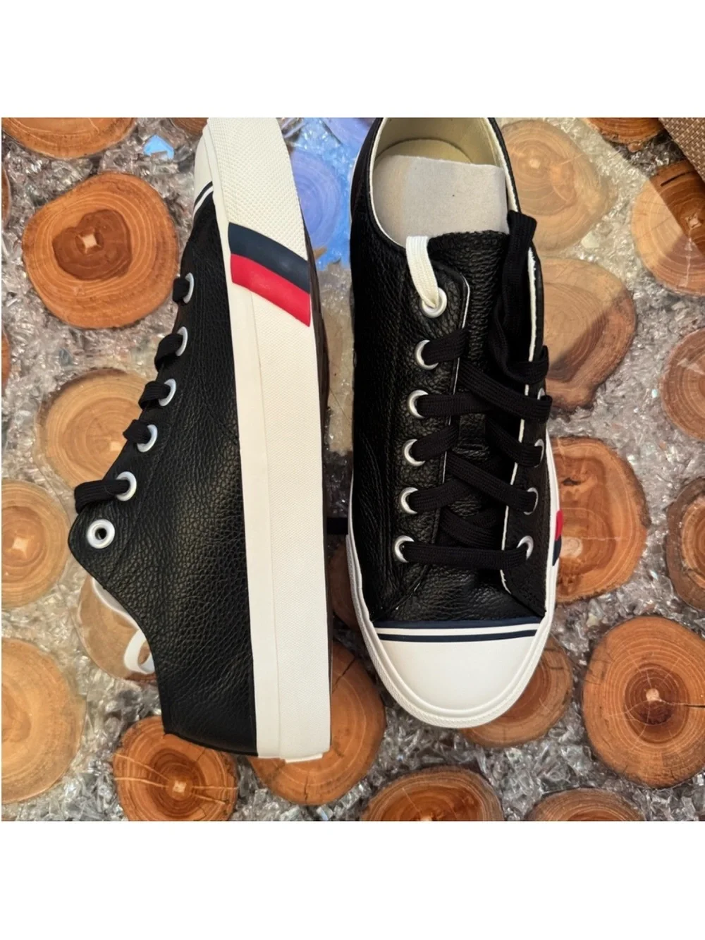 Pro-Keds Men's Black Low-Top Sneakers with Red & Navy Side Detail